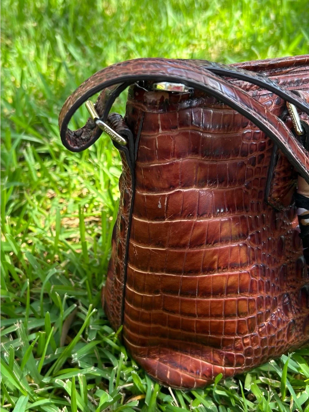 Brahmin Croc-Embossed Leather Shoulder Bag - Cognac Brown
